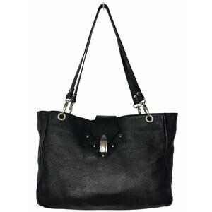 Vtg In Pelle Cristina Italy Leather Shoulder Bag Tote Black Silver Tone Hardware